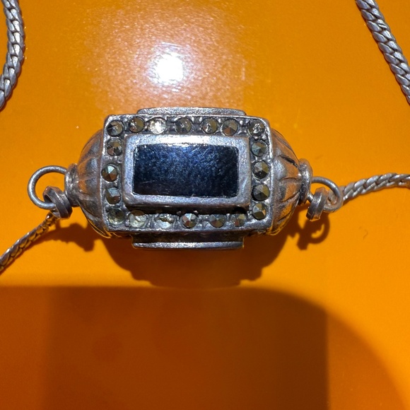 Vintage Sterling Silver Onyx Marcasite Cylinder Prayer Box Necklace 18” - Picture 5 of 12